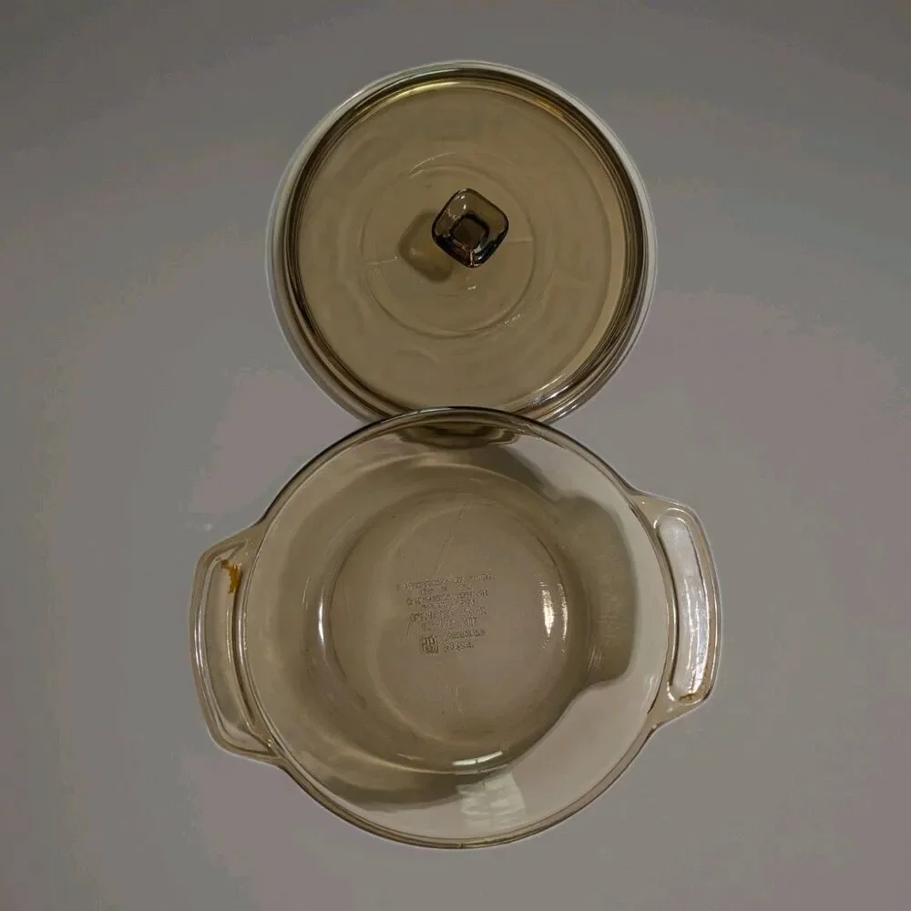 Vintage Anchor Hocking Amber Glass Casserole Dish with Lid 1.5 QT Round 8.25”